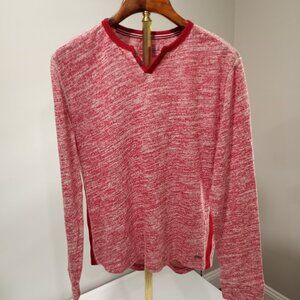 EXPRESS RED/WHITE LONG SLEEVE T-SHIRT WITH BUTTON NECK FEATURE MEN SIZE L